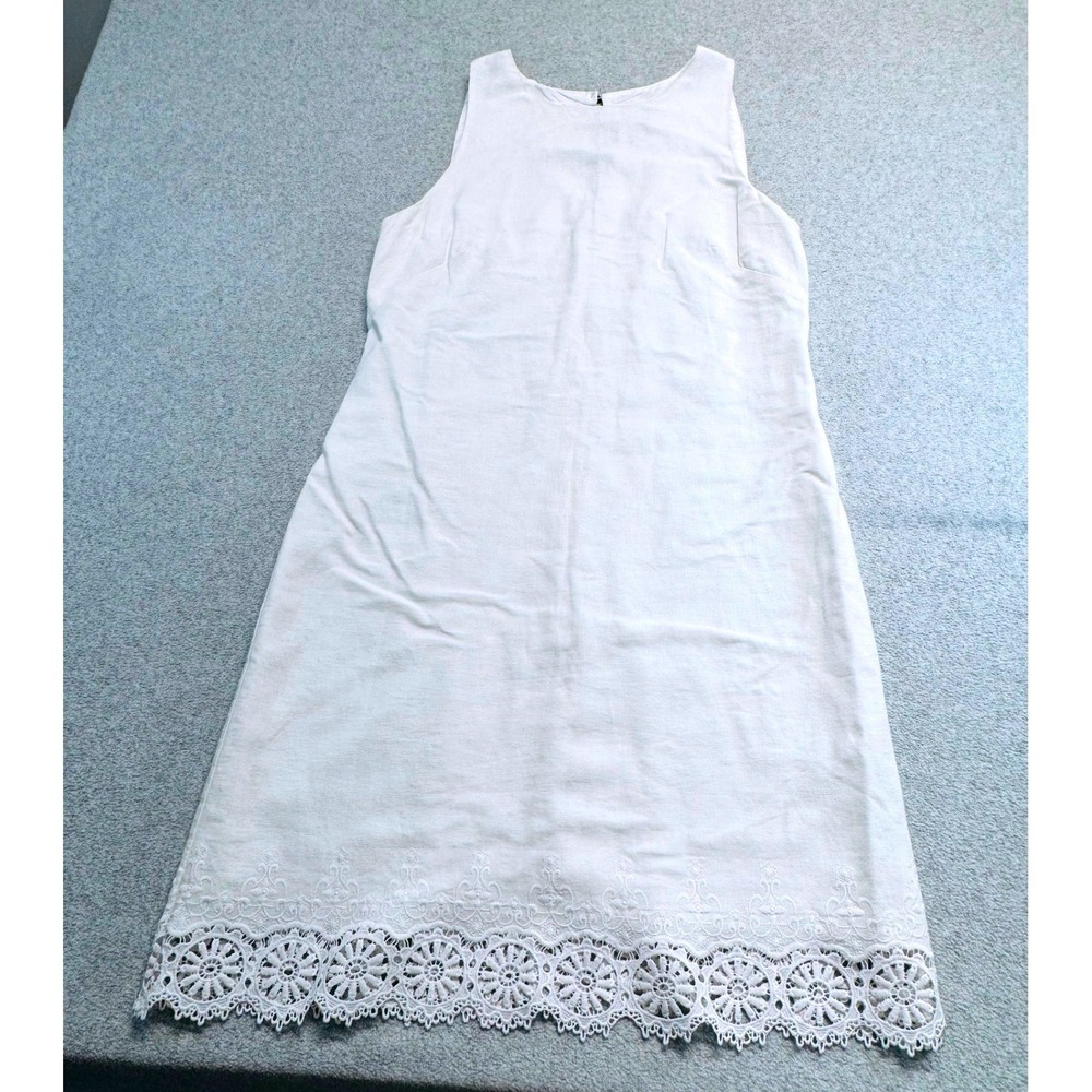 Vince Camuto Womens 8 White Shift Dress Embroidered Crochet Lace Hem Sleeveless
